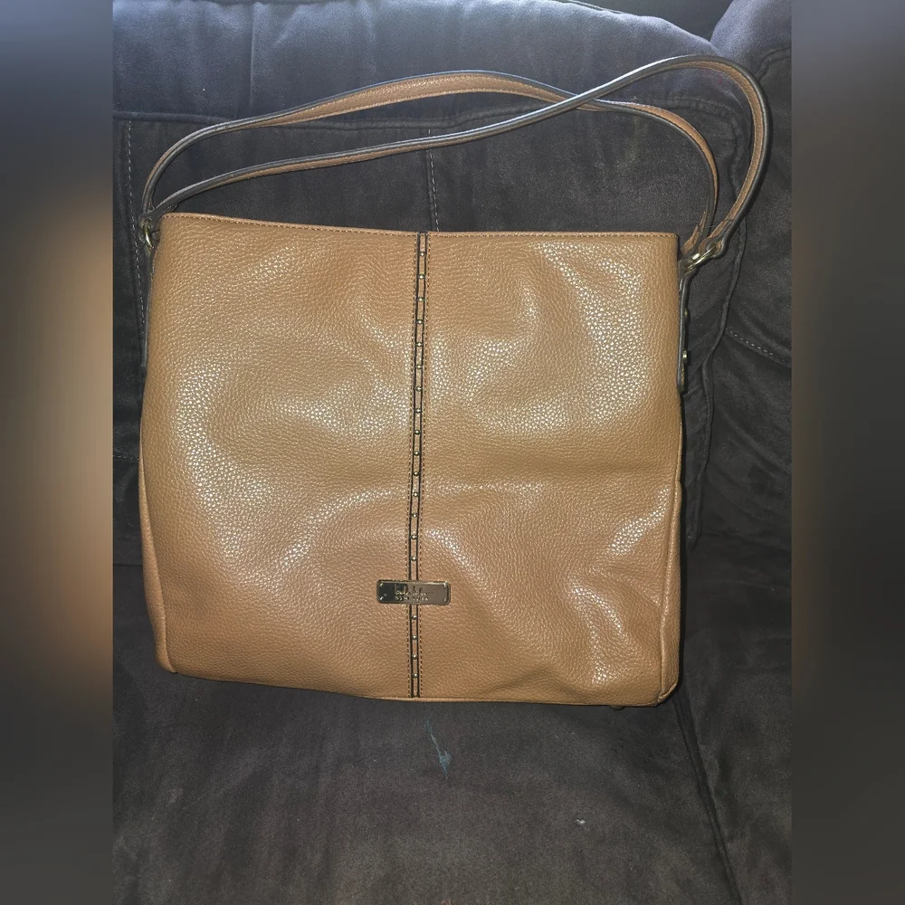Nicole Miller Classic Cognac Shoulder Tote Bag - Picture 5 of 11